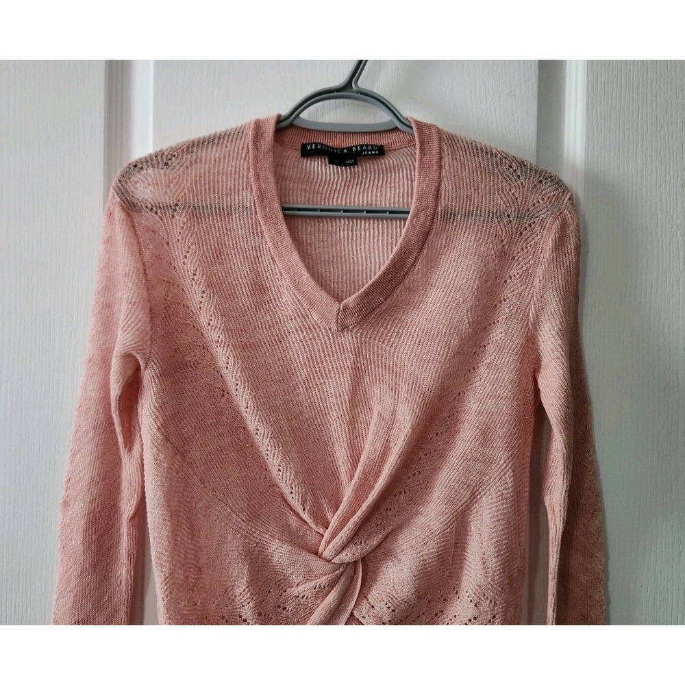 Veronica Beard Kellan Twist Front Sweater PInk Semi Sheer Linen Blend Womens XS - Picture 3 of 10